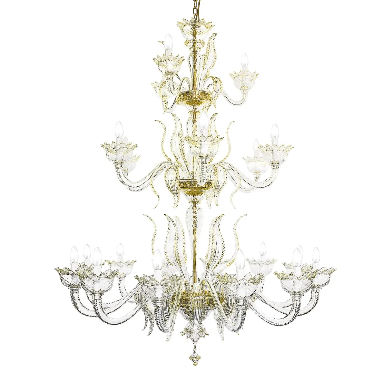 Lampadario classico a 21 luci in vetro di Murano