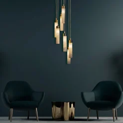 Lampadario con sette tubi in alabastro