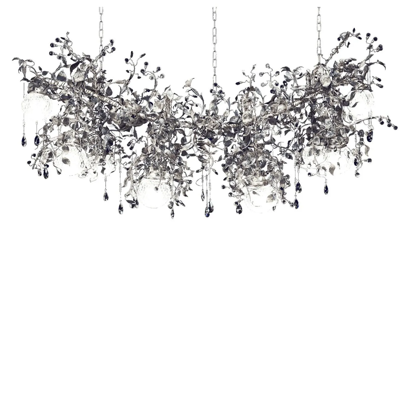 Lampadario contemporaneo 319 a 10 luci in argento fitomorfo