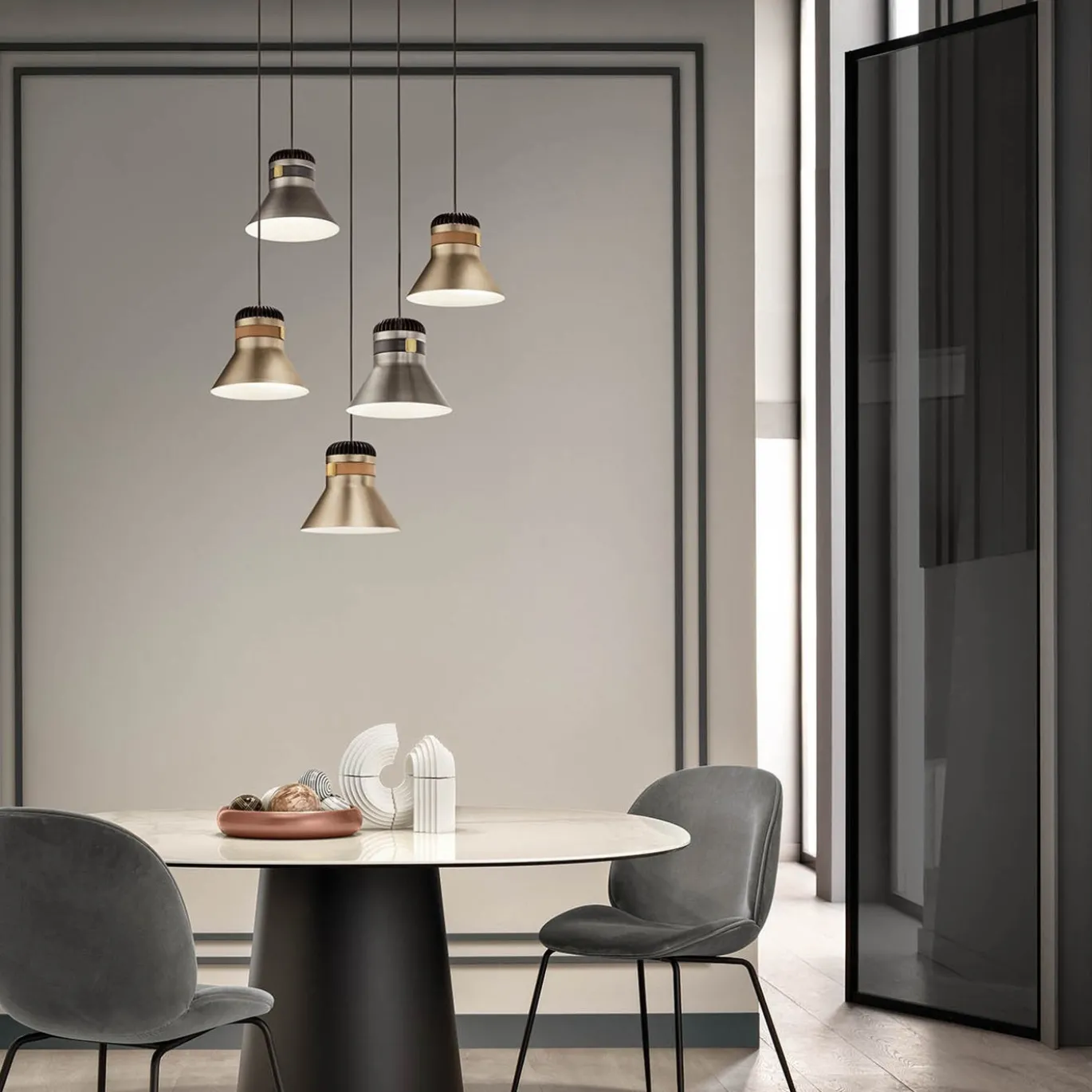 Lampadario Cordea S P in metallo galvanizzato satinato a 5 luci
