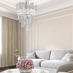 Lampadario Crystalline in cristallo trasparente con struttura argentata