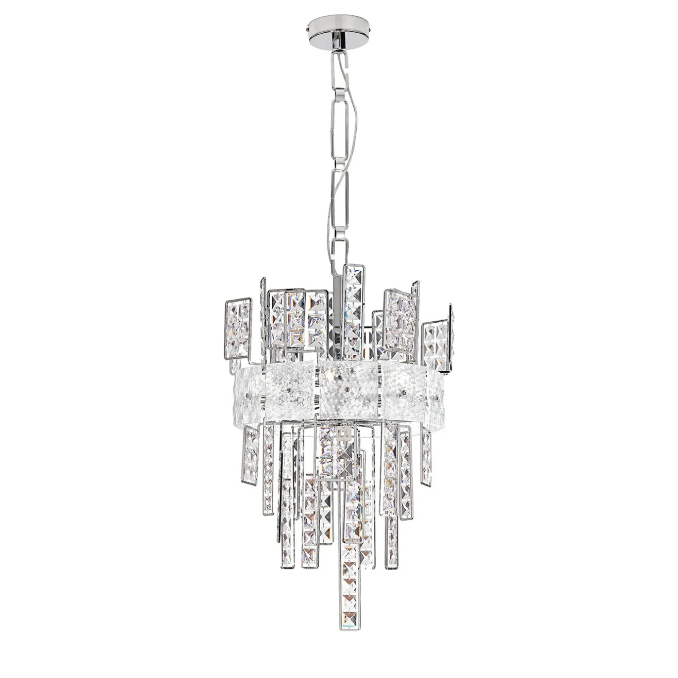 Lampadario Crystalline in cristallo trasparente con struttura argentata