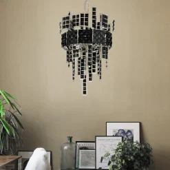 Lampadario Crystalline in cristallo nero e struttura dorata