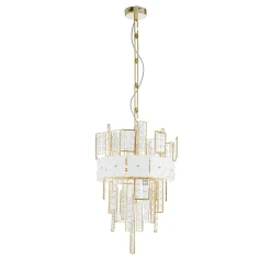 Lampadario Crystalline Piccolo in Cristallo Bianco con struttura dorata