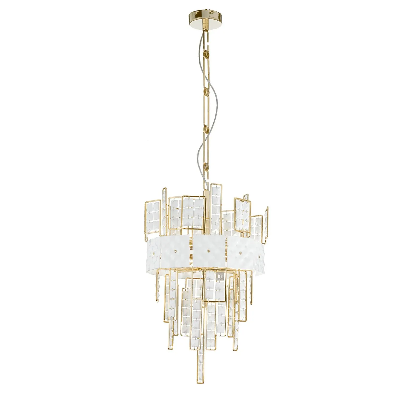 Lampadario Crystalline Piccolo in Cristallo Bianco con struttura dorata