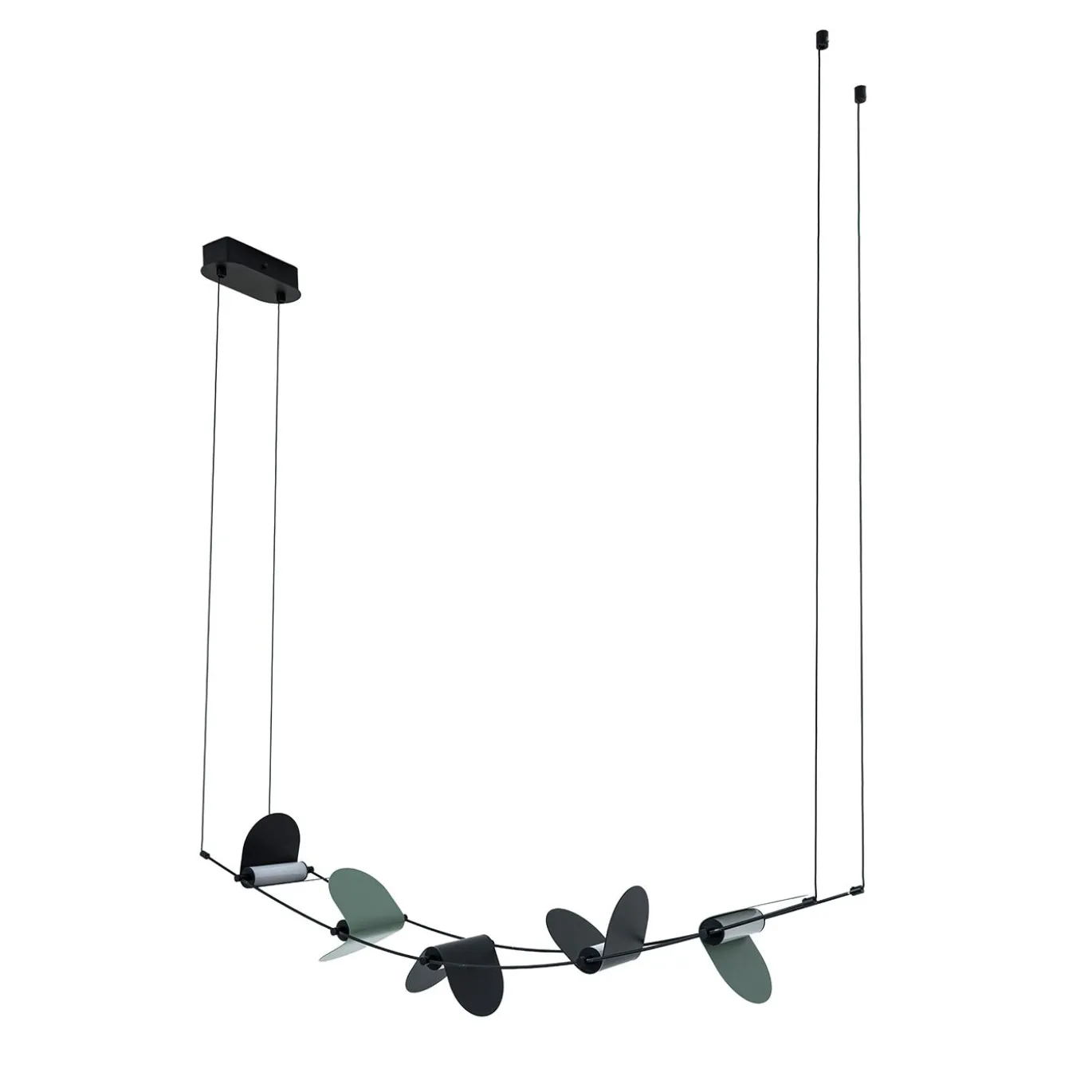 Lampadario Curvo Ali di Luce Nero e Verde