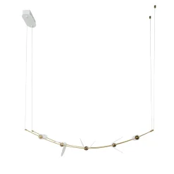 Lampadario Curvo Ali di Luce Oro e Bianco