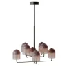 Lampadario Doma in Ottone Brunito Scuro e Vetro Rosa Antico