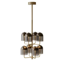 Lampadario Doma in Ottone Brunito Chiaro e Vetro Grigio Fumo