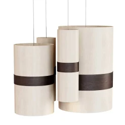 Lampadario Do-Re-Mi in legno curvato impiallacciato beige e marrone