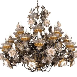 299 Lampadario floreale argentato a 21+7 luci