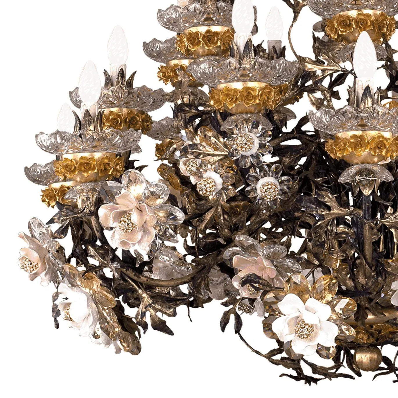 299 Lampadario floreale argentato a 21+7 luci