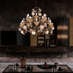 299 Lampadario floreale argentato a 21+7 luci