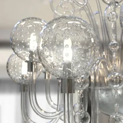 Lampadario Galileo a 12 luci in vetro di Murano color cristallino