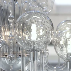 Lampadario Galileo a 12 luci in vetro di Murano color cristallino