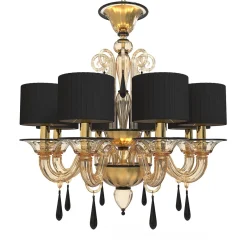 Lampadario Giotto a 8 luci in vetro di Murano color fumè e nero