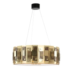 Lampadario Glam rotondo in ottone dorato con 6 luci