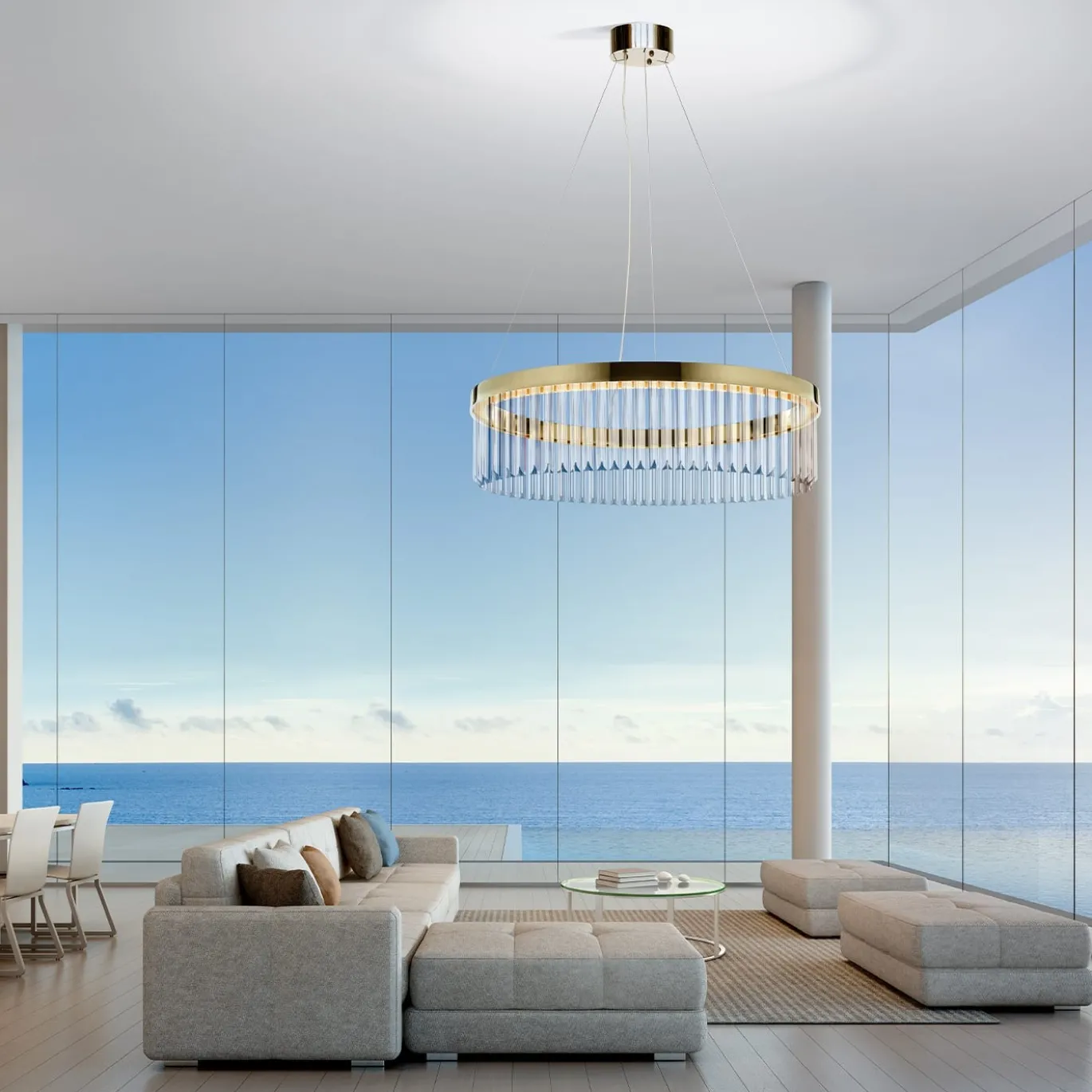 Lampadario grande con anello d'oro morbido