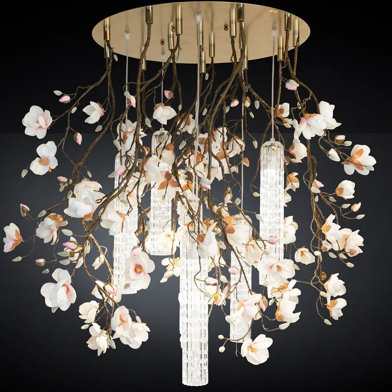 Lampadario grande rotondo bianco Flower Power Magnolia