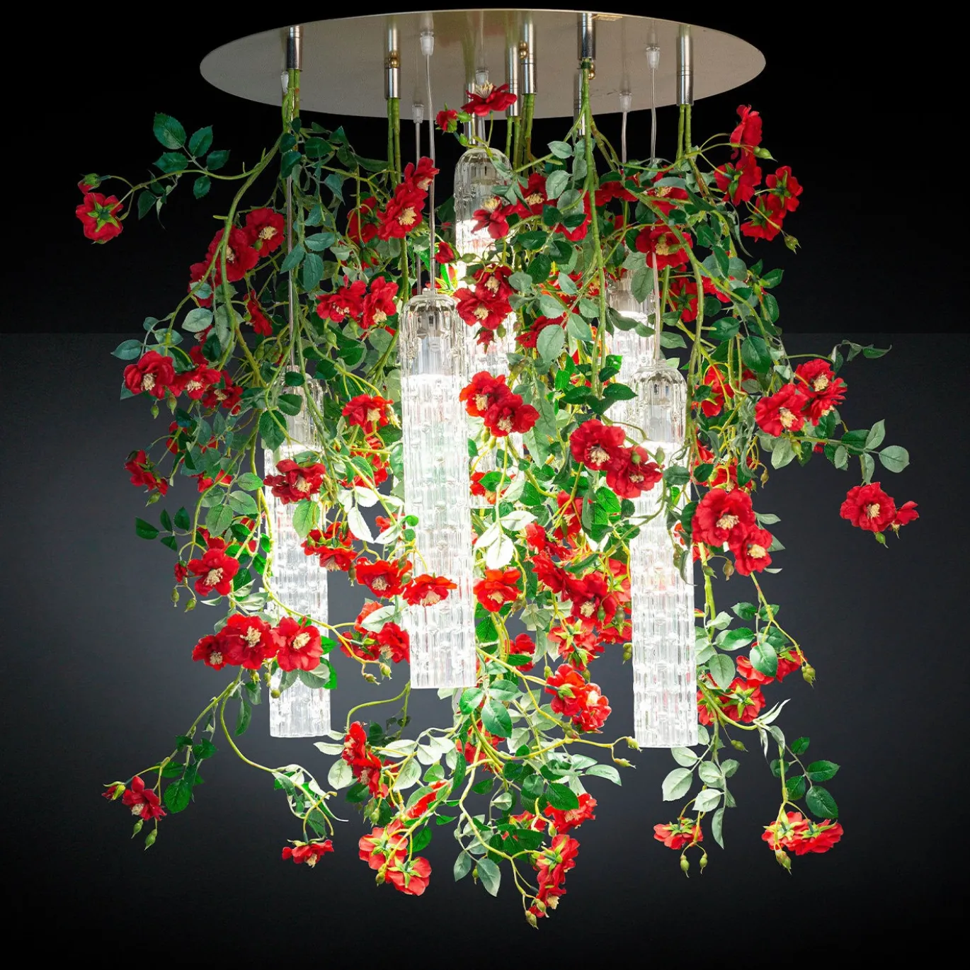 Lampadario grande rotondo Flower Power Wild Red Roses