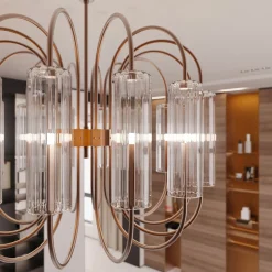 Lampadario Grimani a 14 luci in vetro di Murano color fumè