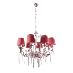 Lampadario Ice in ottone con paralume in tessuto rosso di Luca Bussacchini