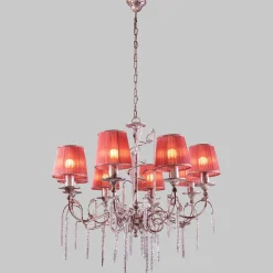 Lampadario Ice in ottone con paralume in tessuto rosso di Luca Bussacchini
