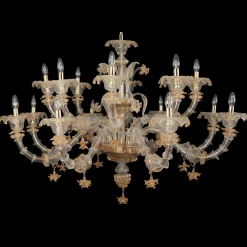 Lampadario in stile Rezzonico in oro e cristallo #1