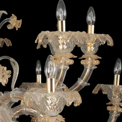 Lampadario in stile Rezzonico in oro e cristallo #1