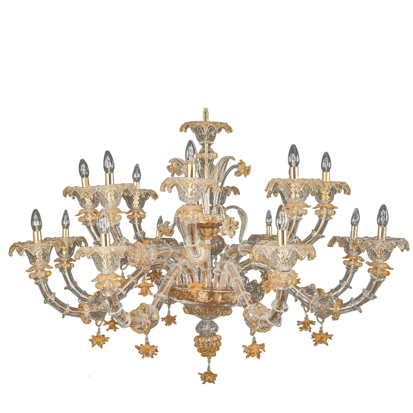 Lampadario in stile Rezzonico in oro e cristallo #1