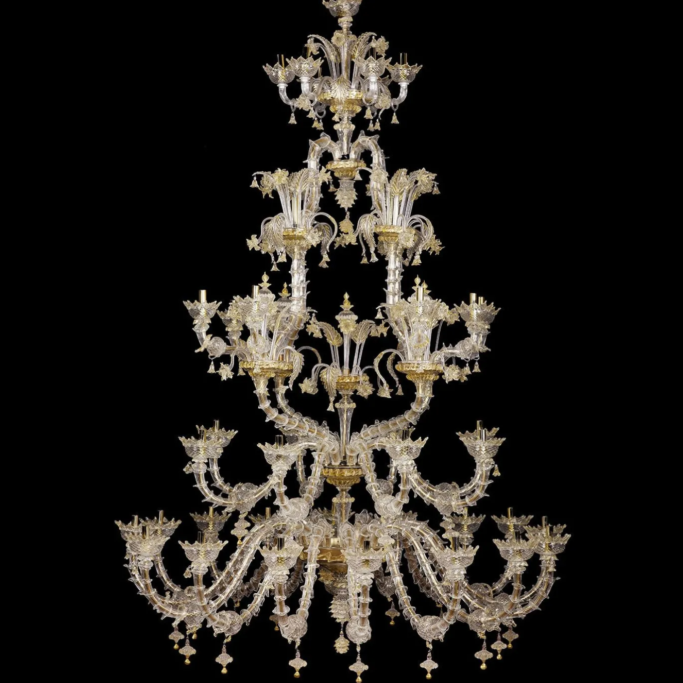 Lampadario in stile Rezzonico in oro e cristallo #2