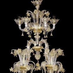 Lampadario in stile Rezzonico in oro e cristallo #2