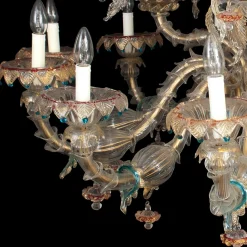 Lampadario in stile Rezzonico in oro e cristallo #5