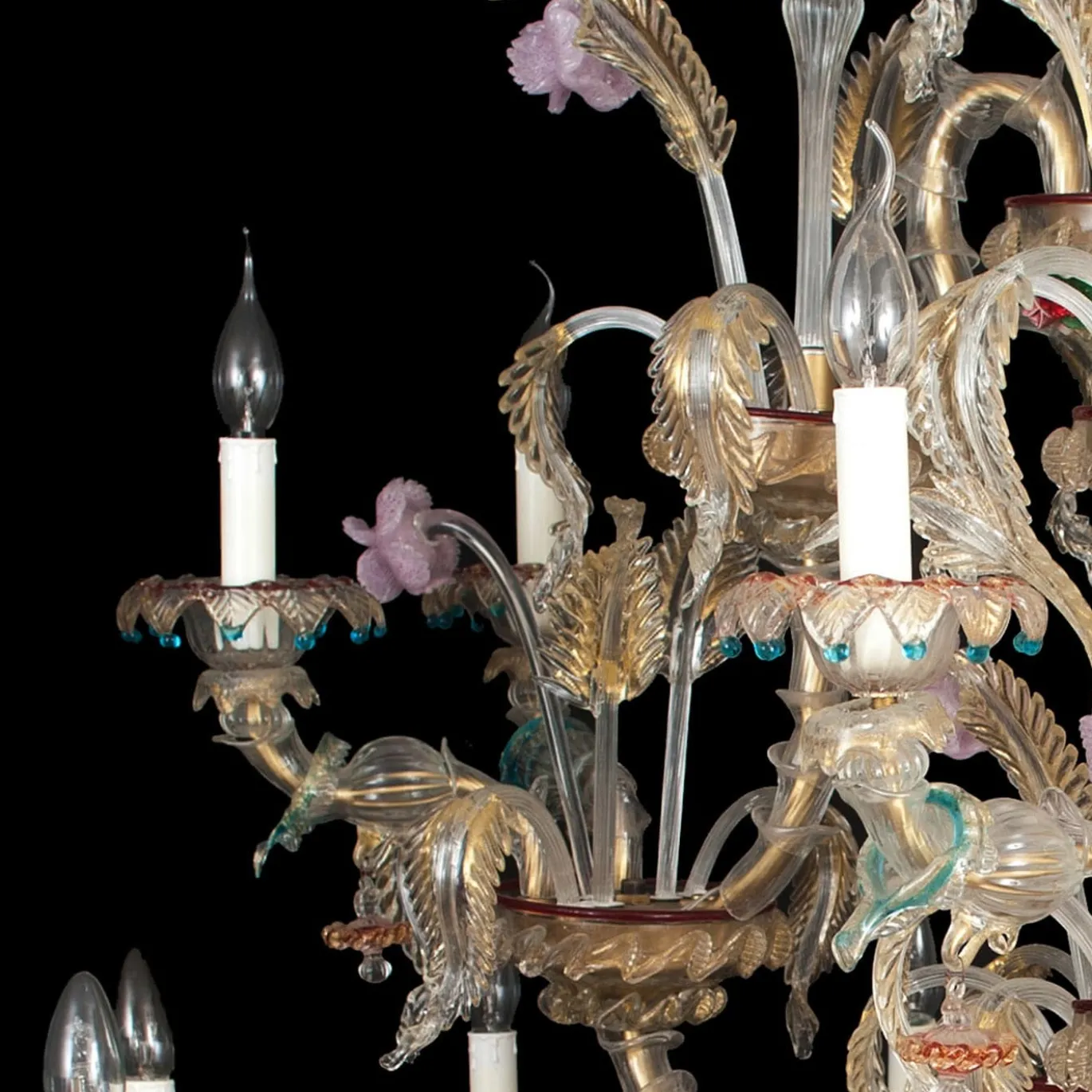 Lampadario in stile Rezzonico in oro e cristallo #5