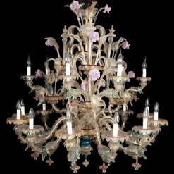 Lampadario in stile Rezzonico in oro e cristallo #5