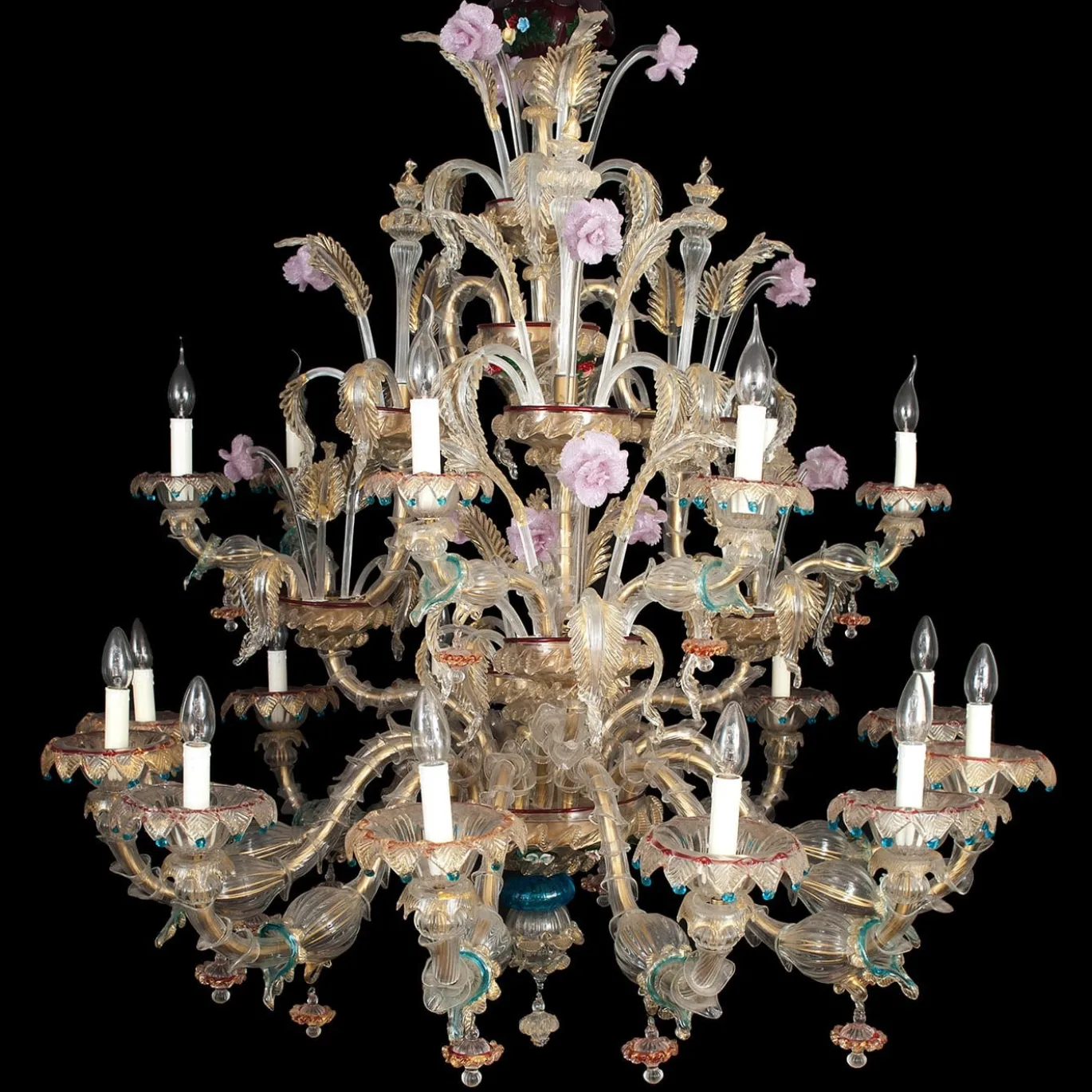 Lampadario in stile Rezzonico in oro e cristallo #5