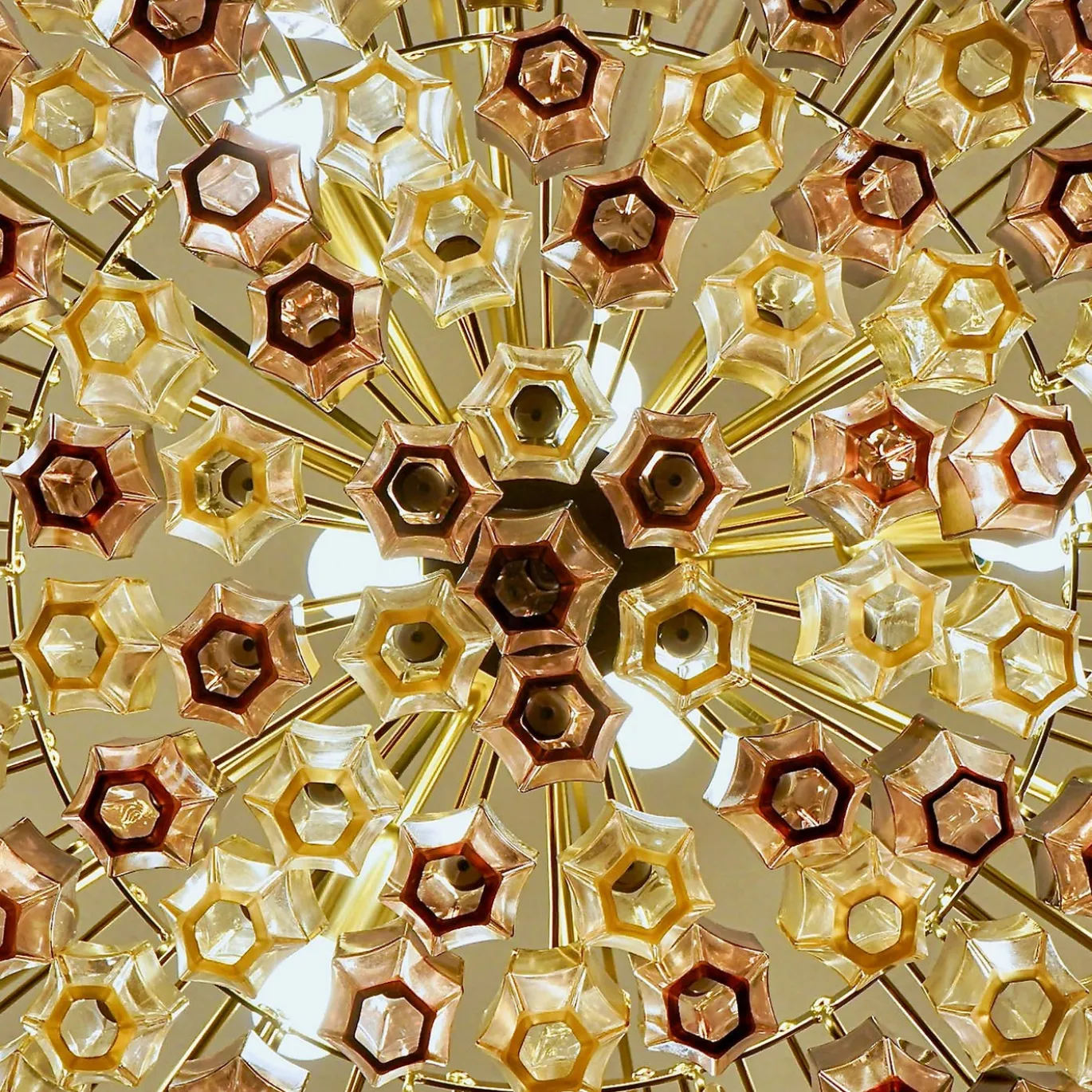 Lampadario in vetro ambra e ametista Gran Prismatico