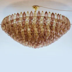 Lampadario in vetro ambra e ametista Gran Prismatico