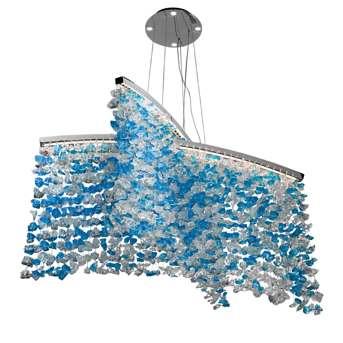 Lampadario in vetro di Murano blu con pietre