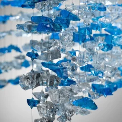 Lampadario in vetro di Murano blu con pietre