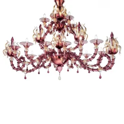 Lampadario in vetro di Murano soffiato ovale viola