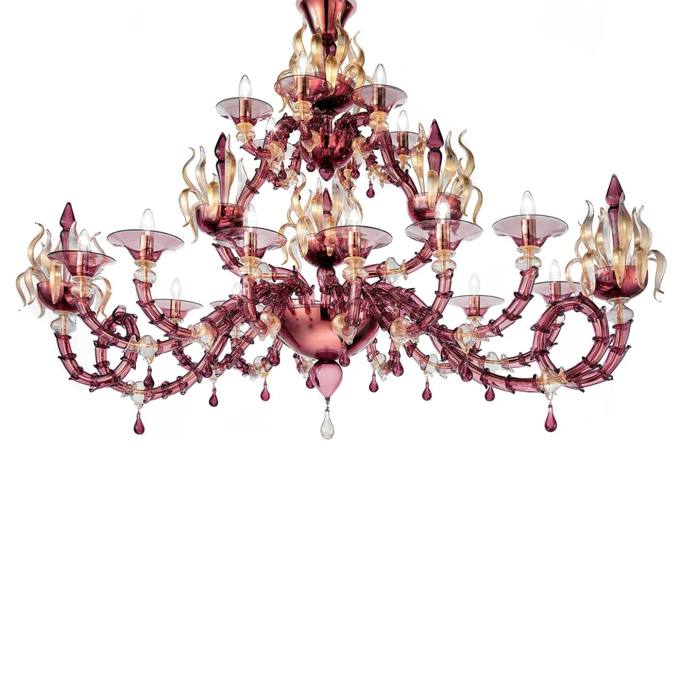 Lampadario in vetro di Murano soffiato ovale viola