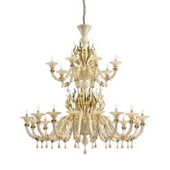 Lampadario in vetro di Murano soffiato avorio
