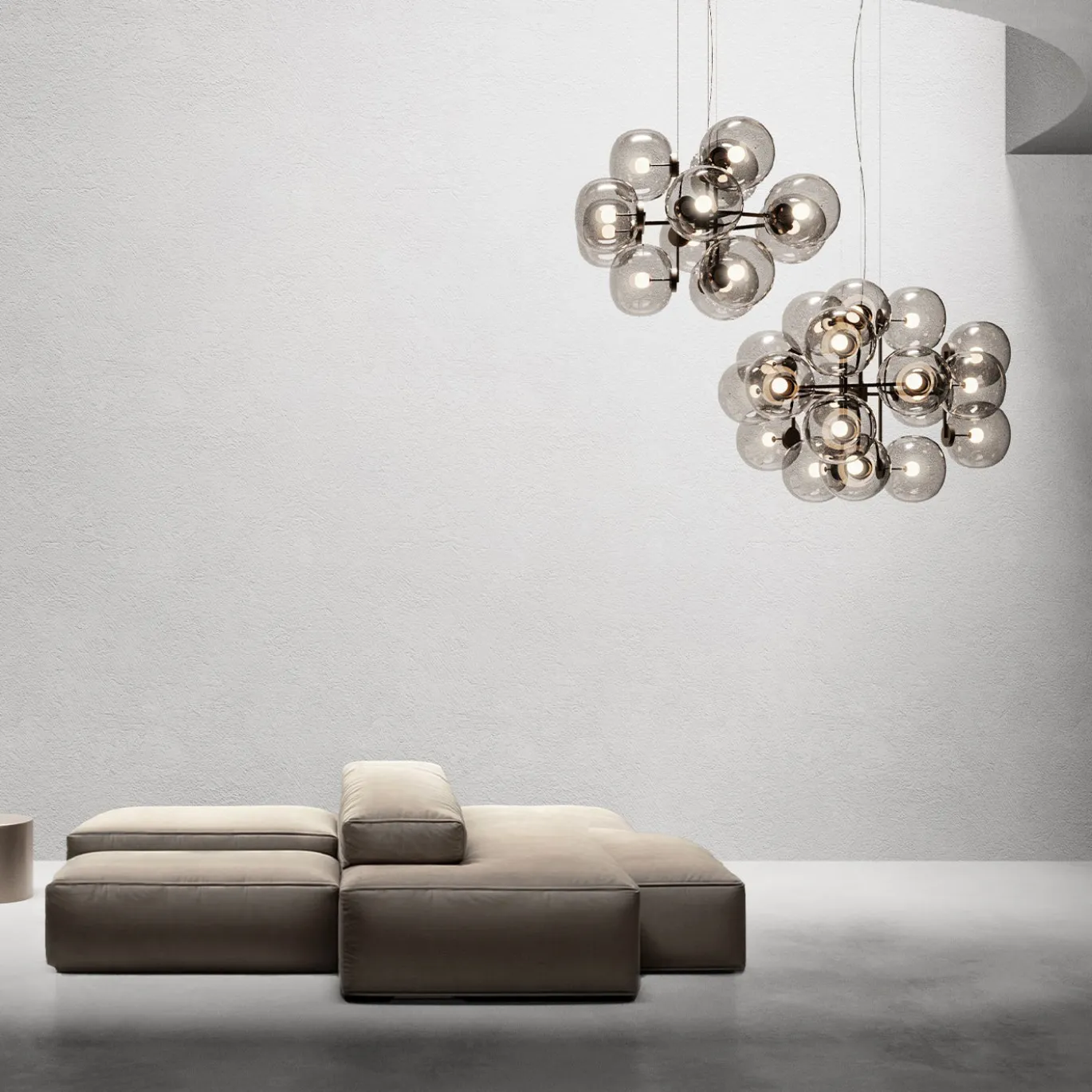 Lampadario in vetro grigio a diciotto luci Jasmine