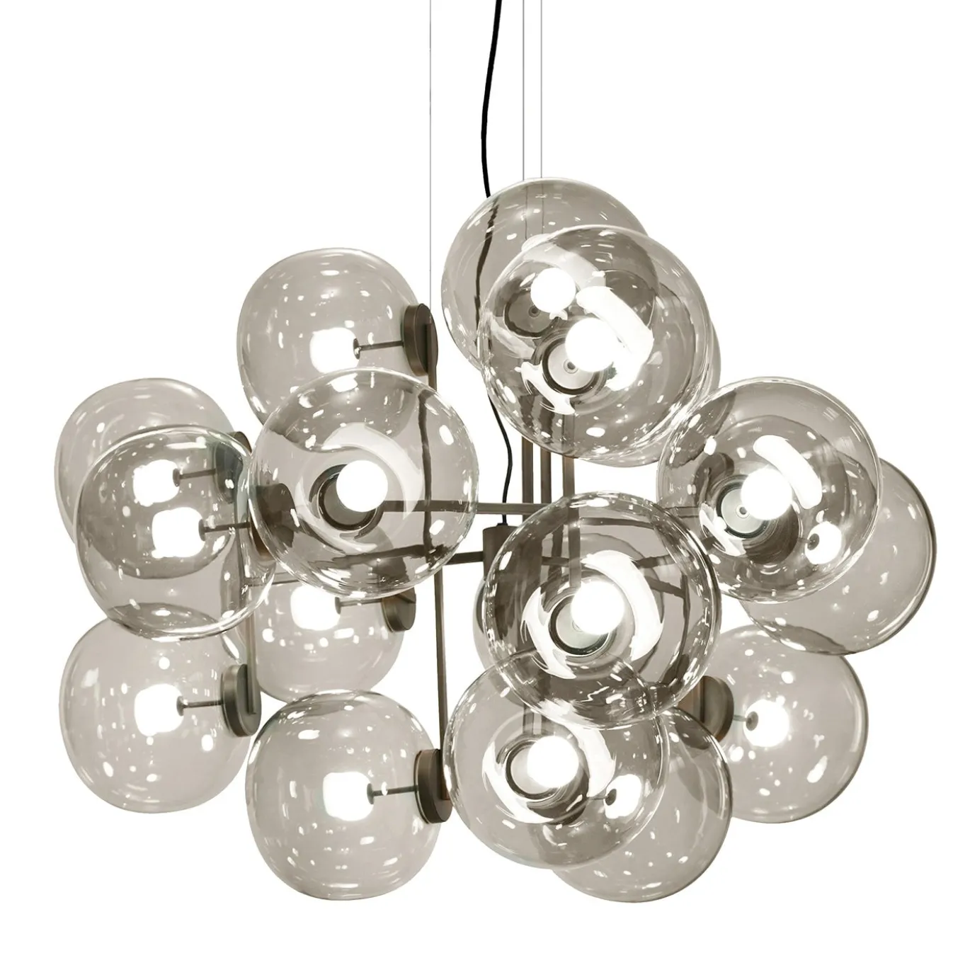 Lampadario in vetro grigio a diciotto luci Jasmine