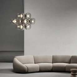 Lampadario in vetro grigio chiaro Jasmine a dodici luci