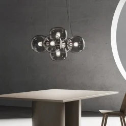 Lampadario in vetro grigio scuro Jasmine a sei luci