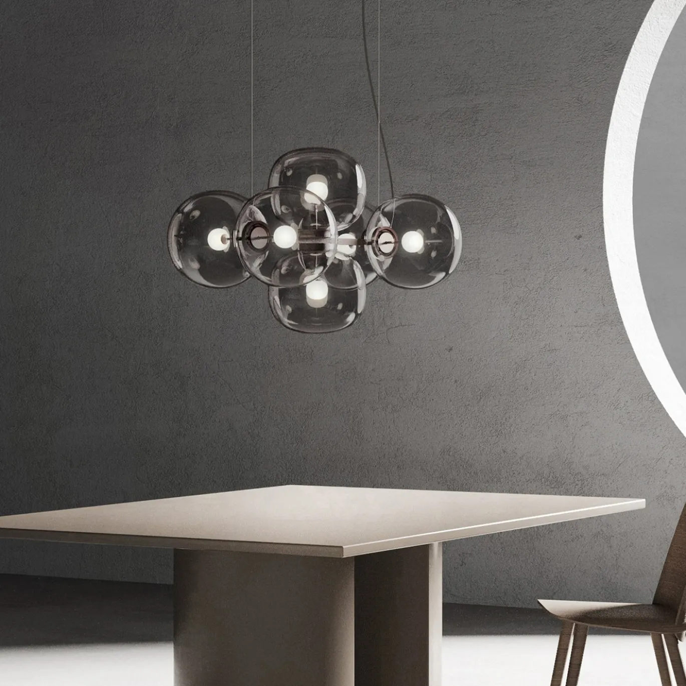 Lampadario in vetro grigio scuro Jasmine a sei luci