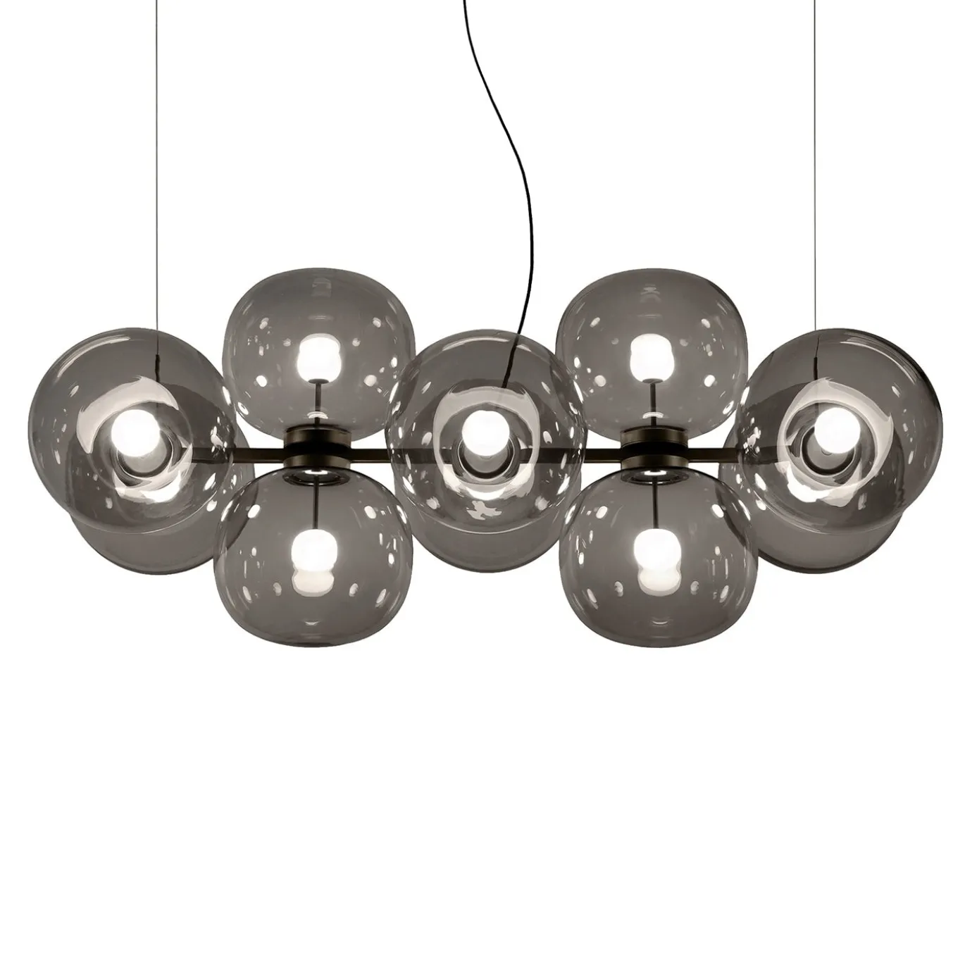 Lampadario in vetro grigio scuro Jasmine con dieci luci