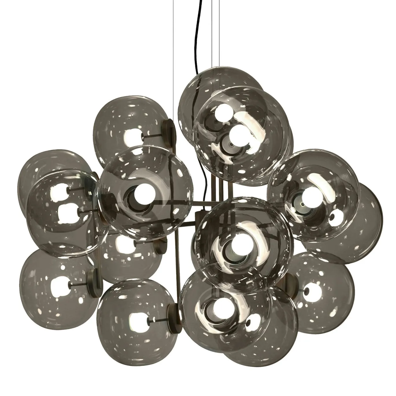 Lampadario in vetro grigio scuro Jasmine diciotto luci